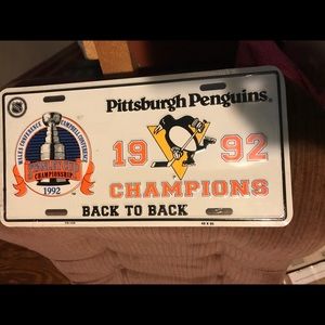 Vintage 92 Penquins Stanley Cup License Plate New!